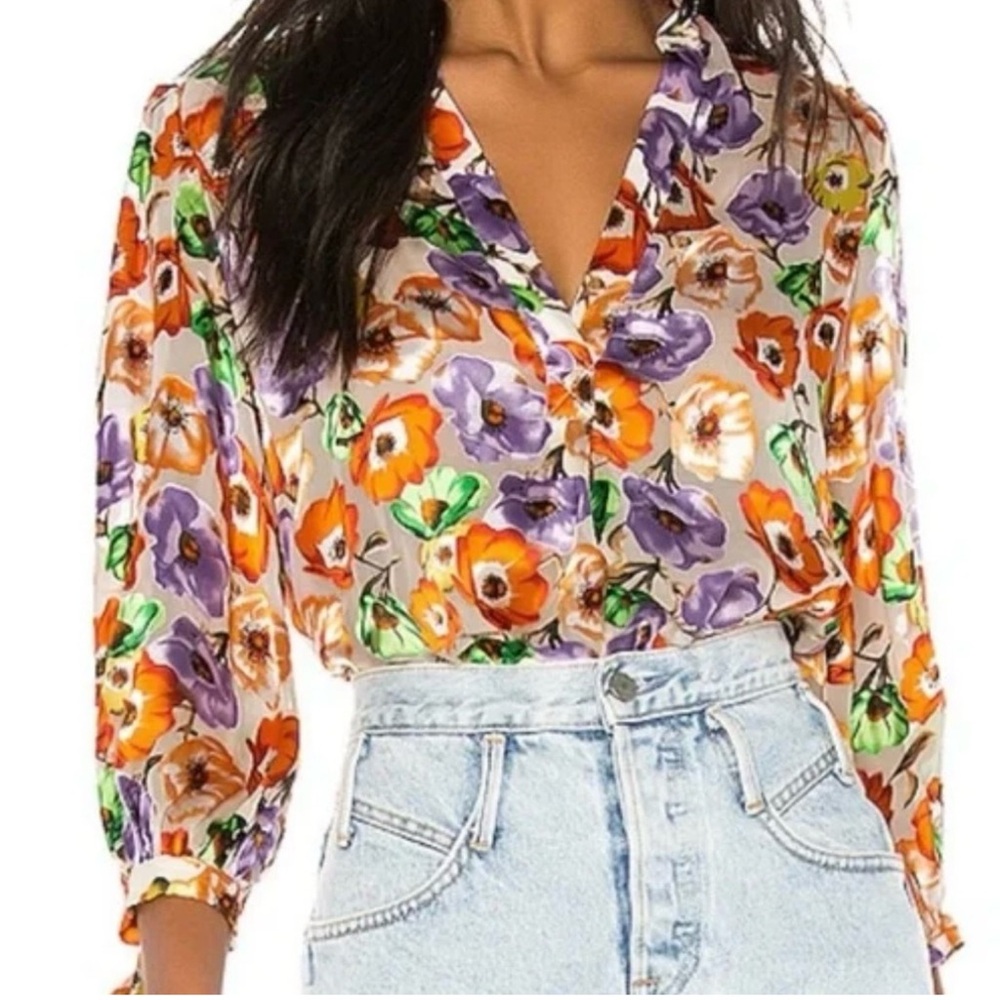 Alice + Olivia Sheila Blouson-Sleeve Floral Print Top, Orchid Multi